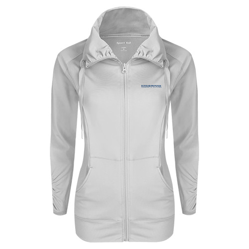 Community College Womens White Sport Wick Stretch Full Zip Jacket-Wordmark