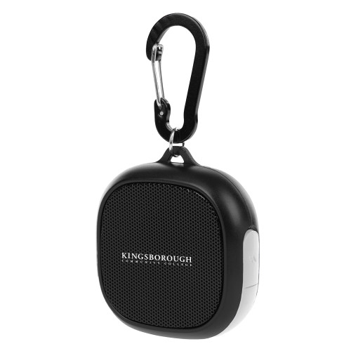 Black/White Waterproof Speaker w/ Carabiner-Kingsborough CC Wordmark