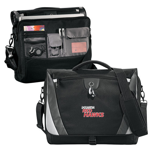 Black/Grey Slope Computer Messenger Bag-LaGuardia Red Hawks Wordmark