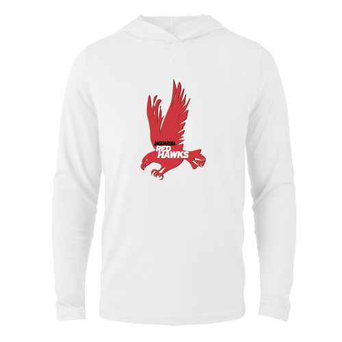White Long Sleeve Hooded Tee-LaGuardia CC Red Hawk Logo