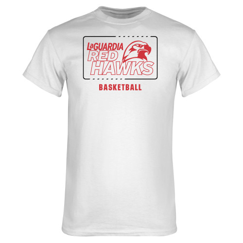 White T Shirt-LaGuardia Red Hawks Basketball