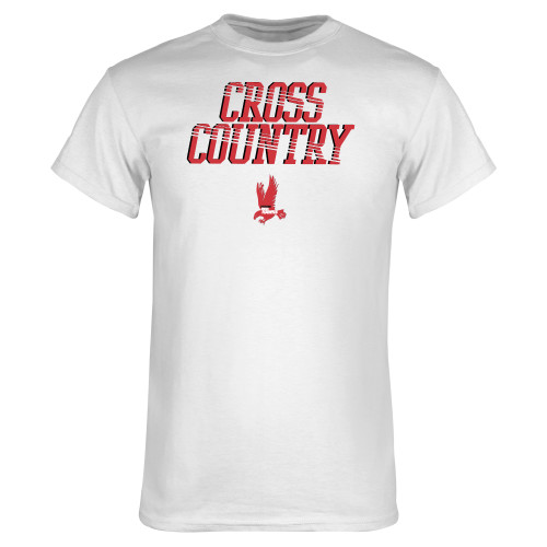 White T Shirt-LaGuardia Red Hawks Cross Country Design