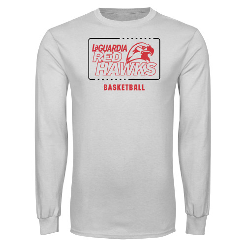 White Long Sleeve T Shirt-LaGuardia Red Hawks Basketball