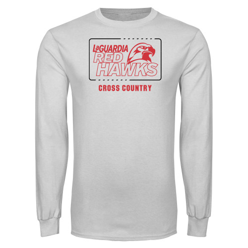 White Long Sleeve T Shirt-LaGuardia Red Hawks Cross Country