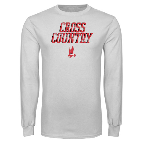 White Long Sleeve T Shirt-LaGuardia Red Hawks Cross Country Design