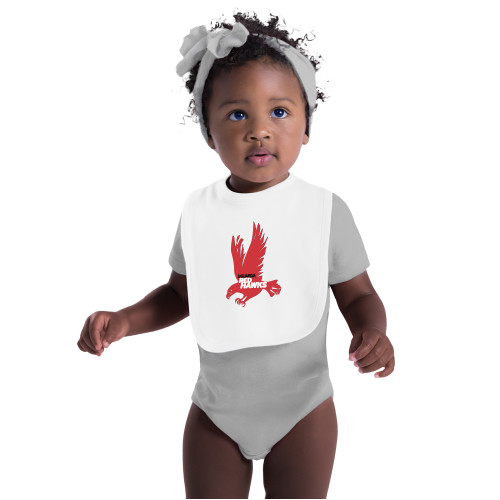 White Baby Bib-LaGuardia CC Red Hawk Logo