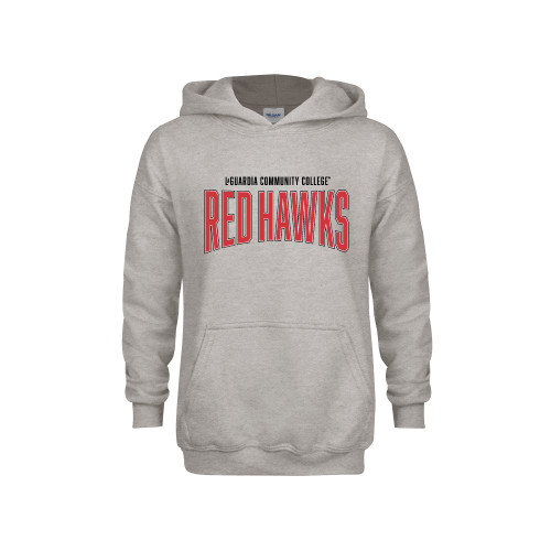 Youth Grey Fleece Hood-LaGuardia Community College Red Hawks with Outline