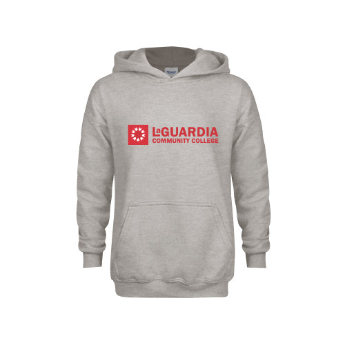 Youth Grey Fleece Hood-LaGuardia CC Flat Wordmark