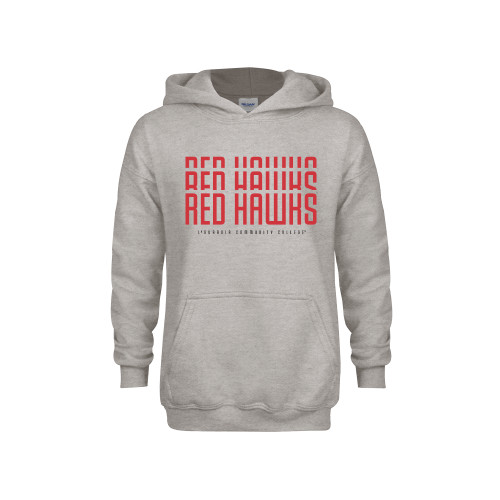 Youth Grey Fleece Hood-LaGuardia CC Red Hawks Repeat Design