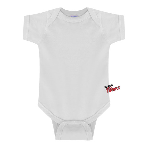 White Infant Onesie-LaGuardia Red Hawks Wordmark