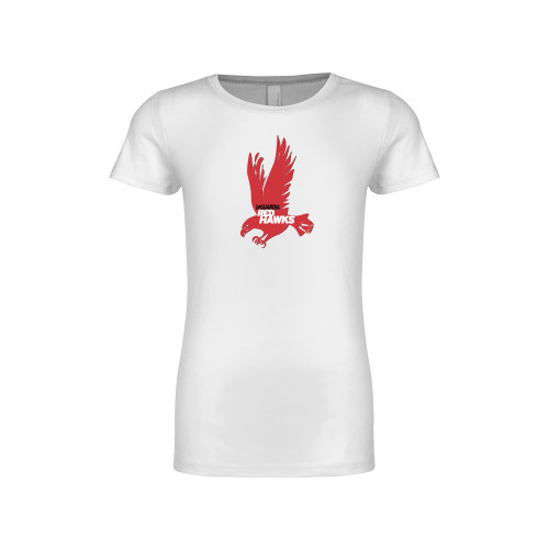 Next Level Girls White Fashion Fit T Shirt-LaGuardia CC Red Hawk Logo