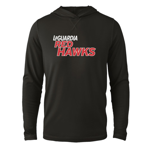 Black Long Sleeve Hooded Tee-LaGuardia Red Hawks Wordmark