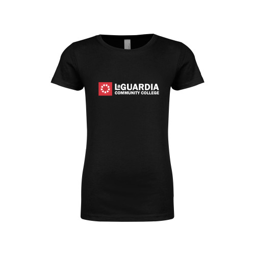 Next Level Girls Black Fashion Fit T Shirt-LaGuardia CC Flat Wordmark