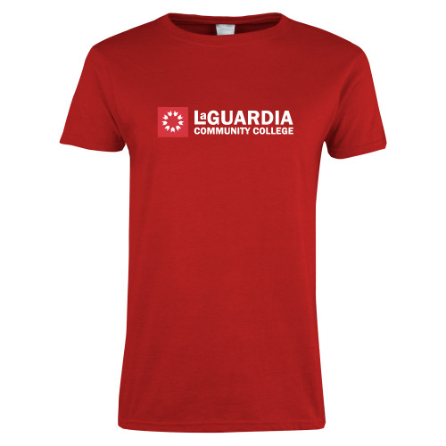 Womens Red Short Sleeve Tee-LaGuardia CC Flat Wordmark
