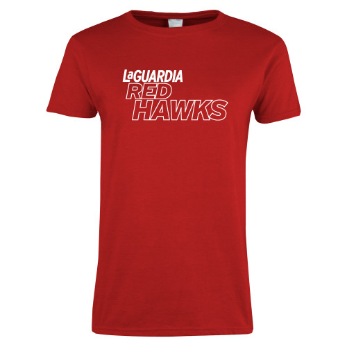 Womens Red Short Sleeve Tee-LaGuardia Red Hawks Wordmark