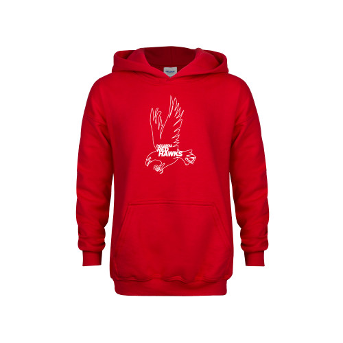 Youth Red Fleece Hoodie-LaGuardia CC Red Hawk Logo