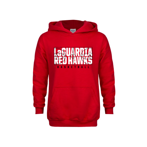 Youth Red Fleece Hoodie-LaGuardia Red Hawks Basketball Design