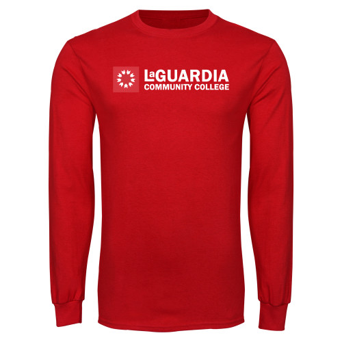 Red Long Sleeve T Shirt-LaGuardia CC Flat Wordmark