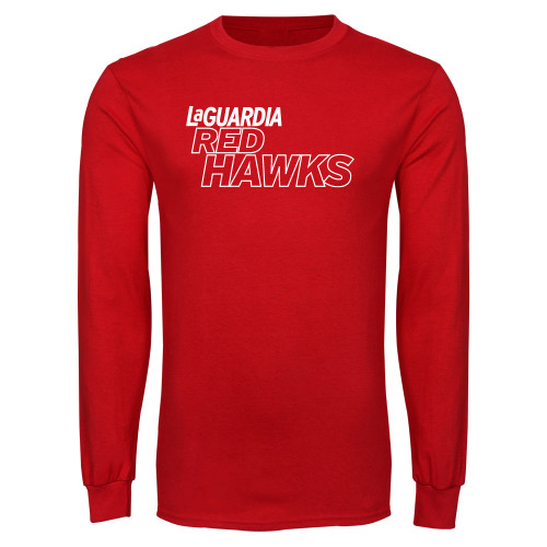 Red Long Sleeve T Shirt-LaGuardia Red Hawks Wordmark