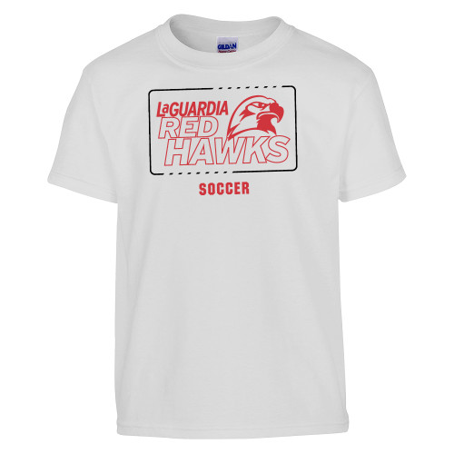 Youth White T Shirt-LaGuardia Red Hawks Soccer