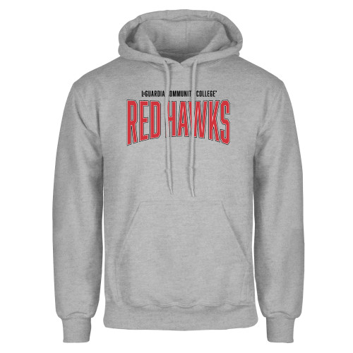 Grey Fleece Hoodie-LaGuardia Community College Red Hawks with Outline