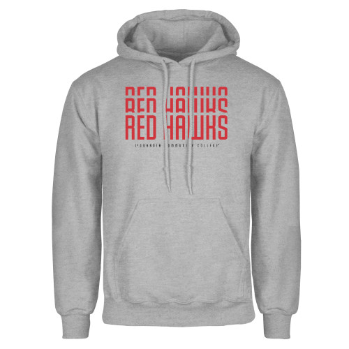 Grey Fleece Hoodie-LaGuardia CC Red Hawks Repeat Design
