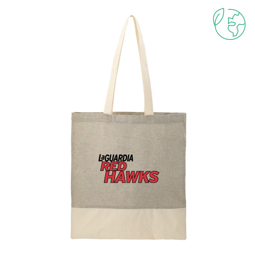 Split Recycled Grey Cotton Twill Convention Tote-LaGuardia Red Hawks Wordmark
