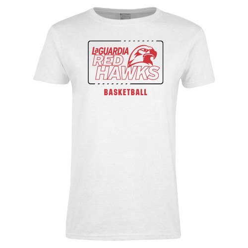 Womens White Short Sleeve Tee-LaGuardia Red Hawks Basketball
