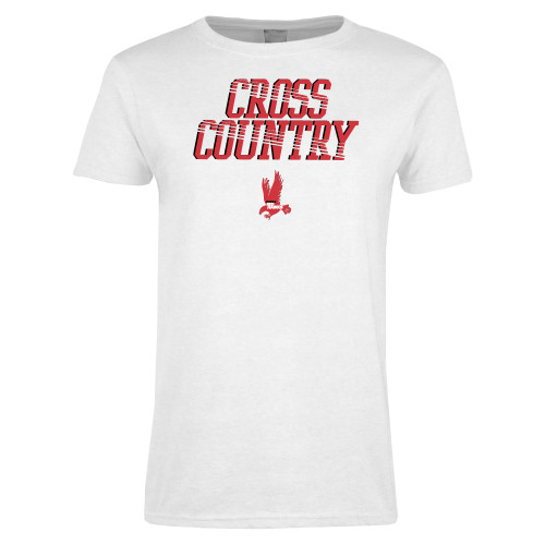 Womens White Short Sleeve Tee-LaGuardia Red Hawks Cross Country Design