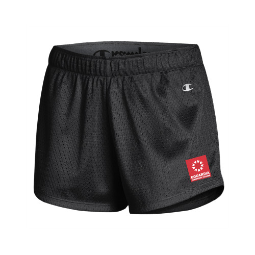 Champion Womens Black Mesh Short-LaGuardia CC Square Mark