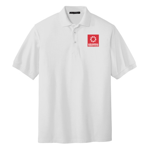 White Silk Touch Polo-LaGuardia CC Square Mark
