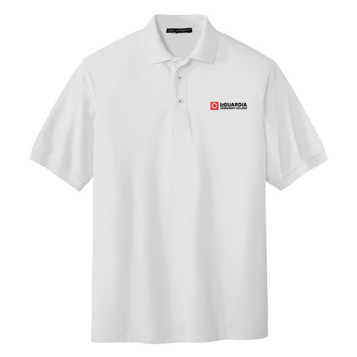 White Silk Touch Polo-LaGuardia CC Flat Wordmark