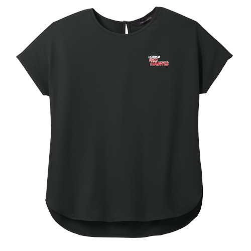 Mercer + Mettle Womens Black Stretch Crepe Crew-LaGuardia Red Hawks Wordmark