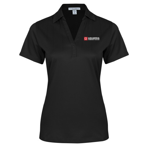 Womens Black Performance Fine Jacquard Polo-LaGuardia CC Flat Wordmark