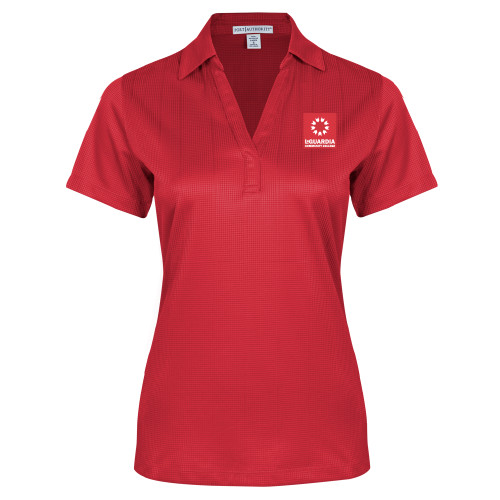 Womens Red Performance Fine Jacquard Polo-LaGuardia CC Square Mark