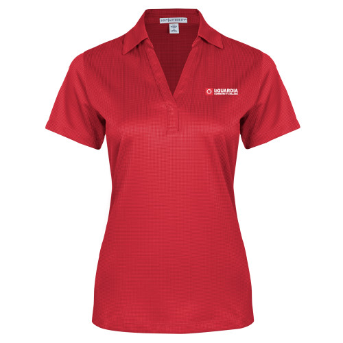 Womens Red Performance Fine Jacquard Polo-LaGuardia CC Flat Wordmark