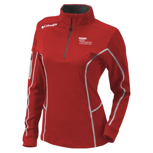 Columbia Womens Omni Wick Red 1/4 Zip-LaGuardia Red Hawks Wordmark