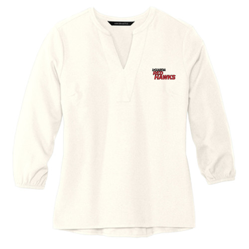 Mercer + Mettle Womens Ivory 3/4 Sleeve Crepe Blouse-LaGuardia Red Hawks Wordmark