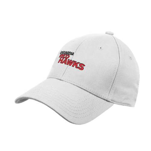 White Structured Adjustable Pro Style Hat-LaGuardia Red Hawks Wordmark