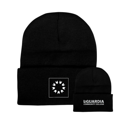 Black Knit Beanie w/Cuff-LaGuardia CC Emblem