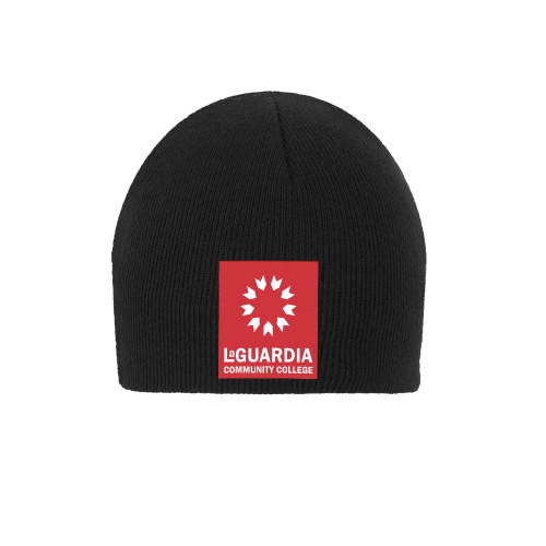 Black Knit Beanie-LaGuardia CC Square Mark