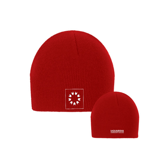 Red Knit Beanie-LaGuardia CC Emblem