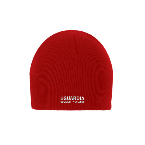 Red Knit Beanie-LaGuardia CC Wordmark