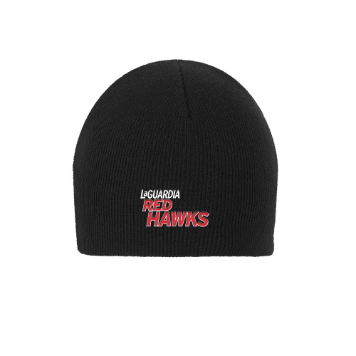 Grey Knit Beanie w/Cuff-LaGuardia Red Hawks Wordmark