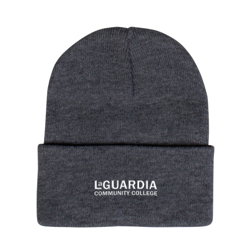 Grey Knit Beanie w/Cuff-LaGuardia CC Wordmark