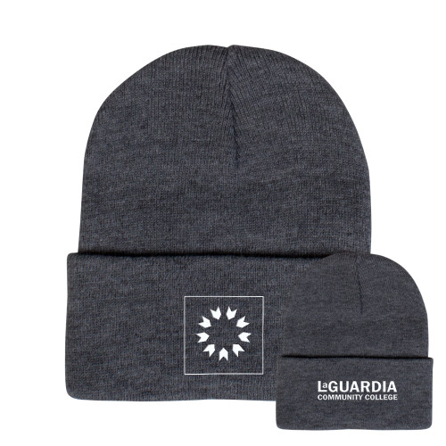 Grey Knit Beanie w/Cuff-LaGuardia CC Emblem