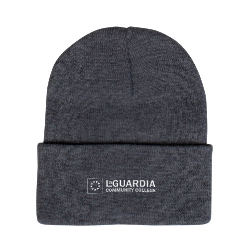 Grey Knit Beanie w/Cuff-LaGuardia CC Flat Wordmark
