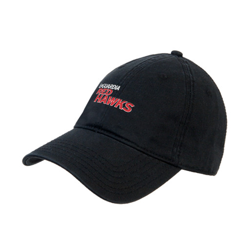 Black Unstructured Adjustable Low Profile Hat-LaGuardia Red Hawks Wordmark