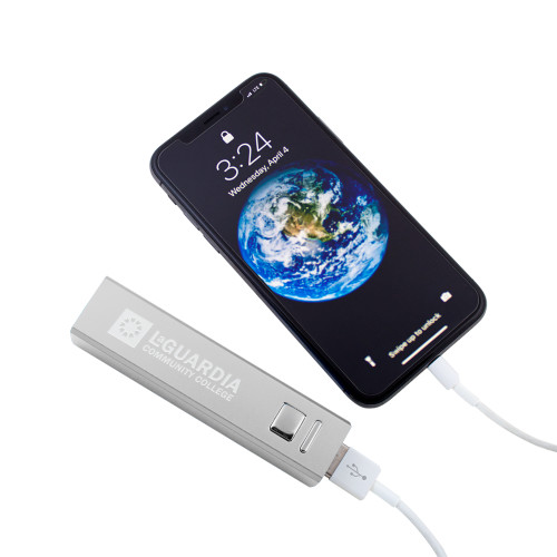Aluminum Silver Power Bank-LaGuardia CC Flat Wordmark Engraved