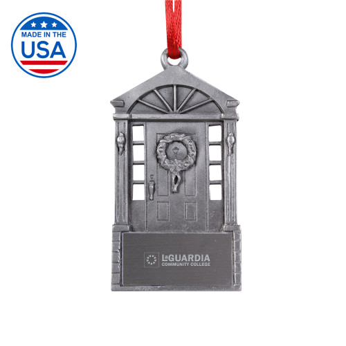 Pewter Front Door Ornament-LaGuardia CC Flat Wordmark Reversed Engraved